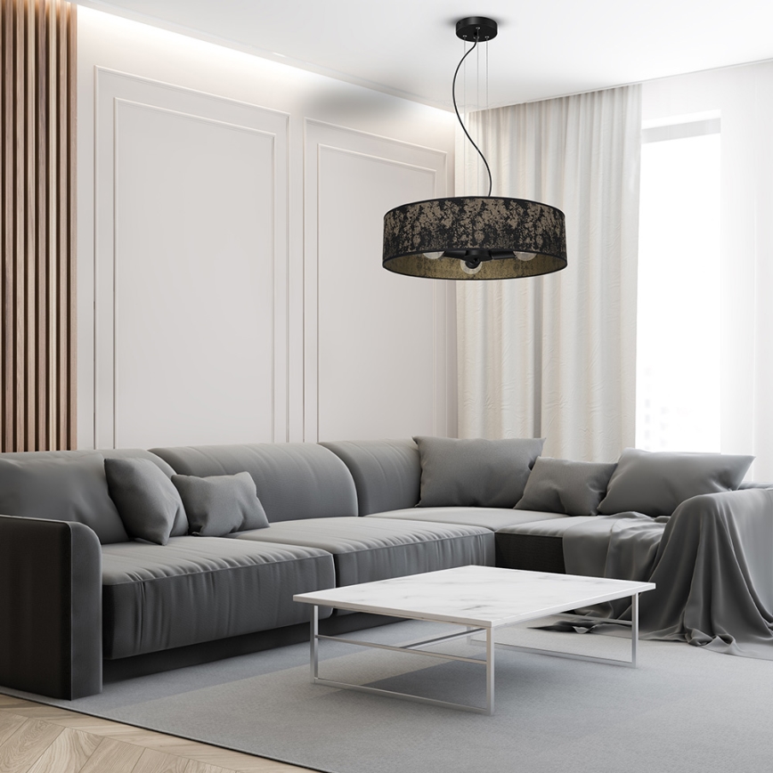 Ljusskrona med upphängningsrem  SATINO 3xE27/60W/230V svart /gyllene 