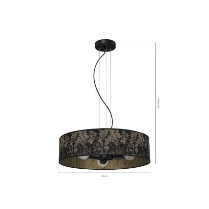 Ljusskrona med upphängningsrem  SATINO 3xE27/60W/230V svart /gyllene 