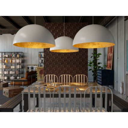 Ljuskrona med upphängningsrem SFERA 1xE27/60W/230V diameter 50 cm grå/gyllene