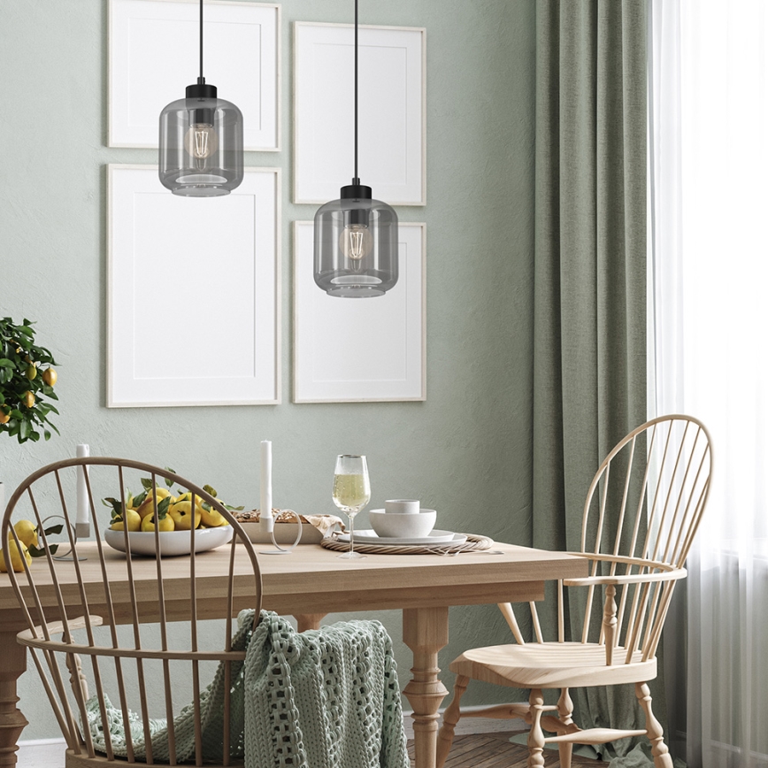 Ljuskrona med upphängningsrem SOMBRA 1xE27/60W/230V grå