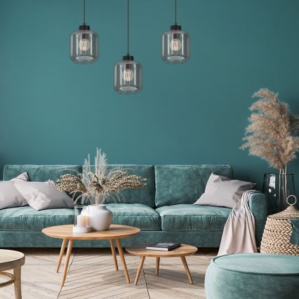 Ljuskrona med upphängningsrem SOMBRA 3xE27/60W/230V grå