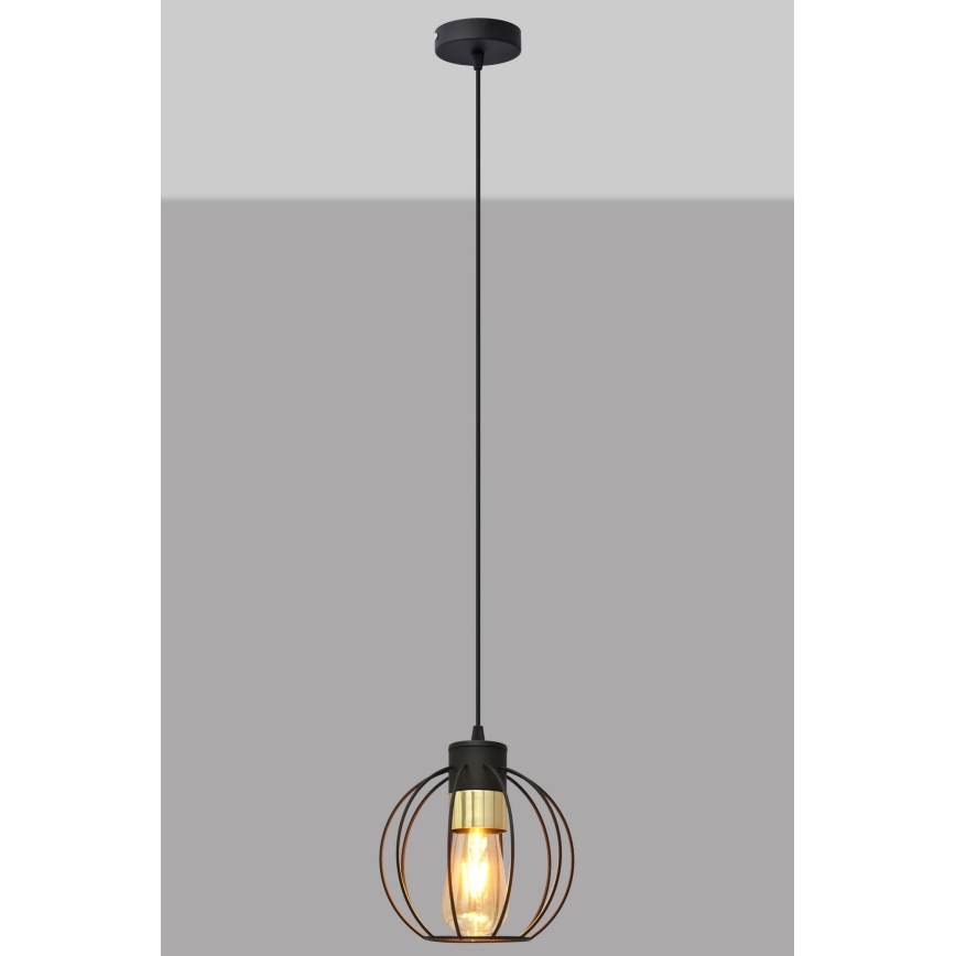 Ljuskrona med upphängningsrem STARLIGHT 1xE27/15W/230V svart/gyllene