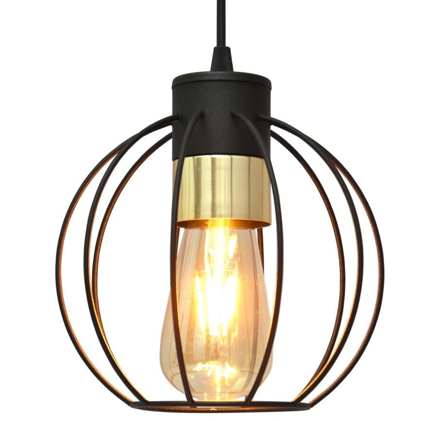 Ljuskrona med upphängningsrem STARLIGHT 1xE27/15W/230V svart/gyllene