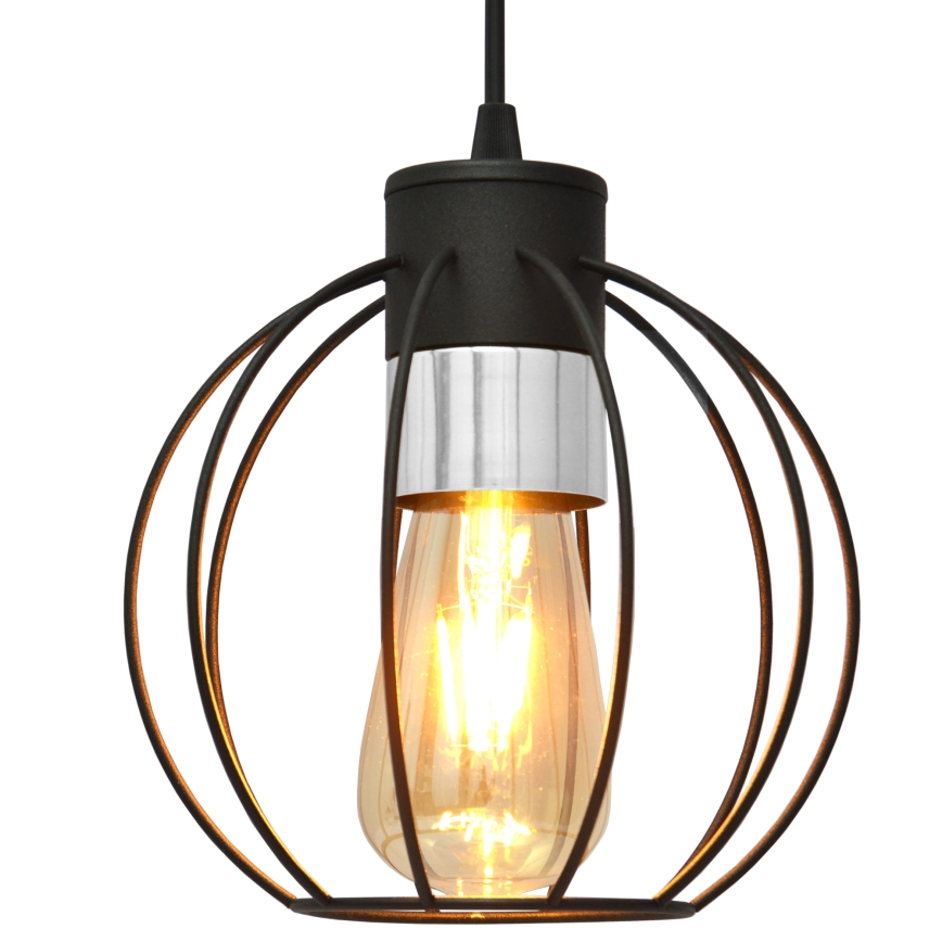 Ljuskrona med upphängningsrem STARLIGHT 1xE27/15W/230V svart/silver