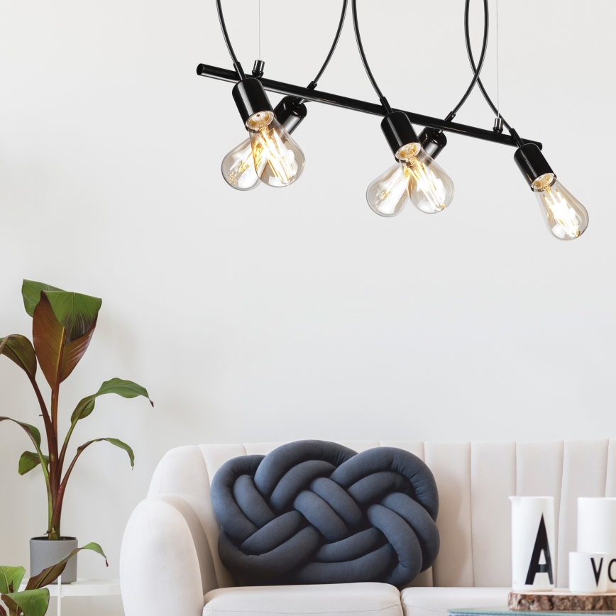 Ljuskrona med upphängningsrem  TARO 5xE27/60W/230V svart