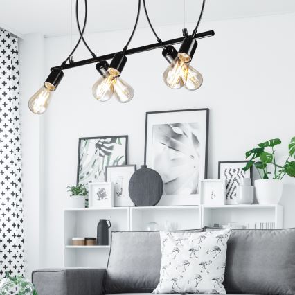 Ljuskrona med upphängningsrem  TARO 5xE27/60W/230V svart