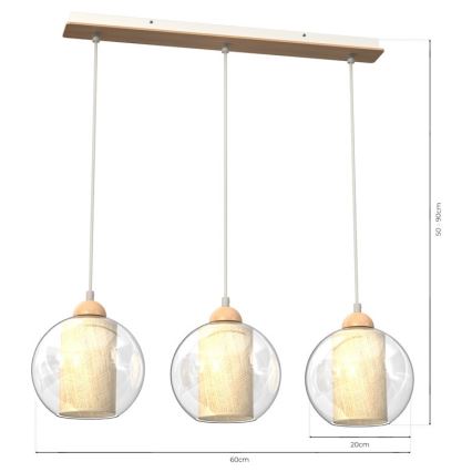 Ljuskrona med upphängningsrem TELA 3xE27/60W/230V