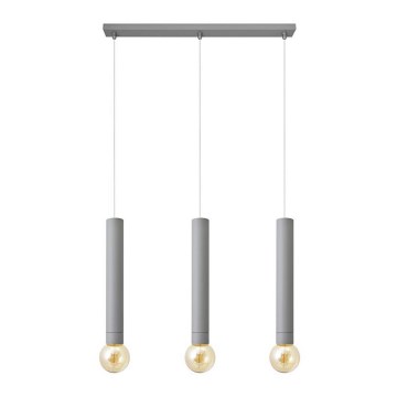 Ljuskrona med upphängningsrem TUBA 3xE27/15W/230V grå