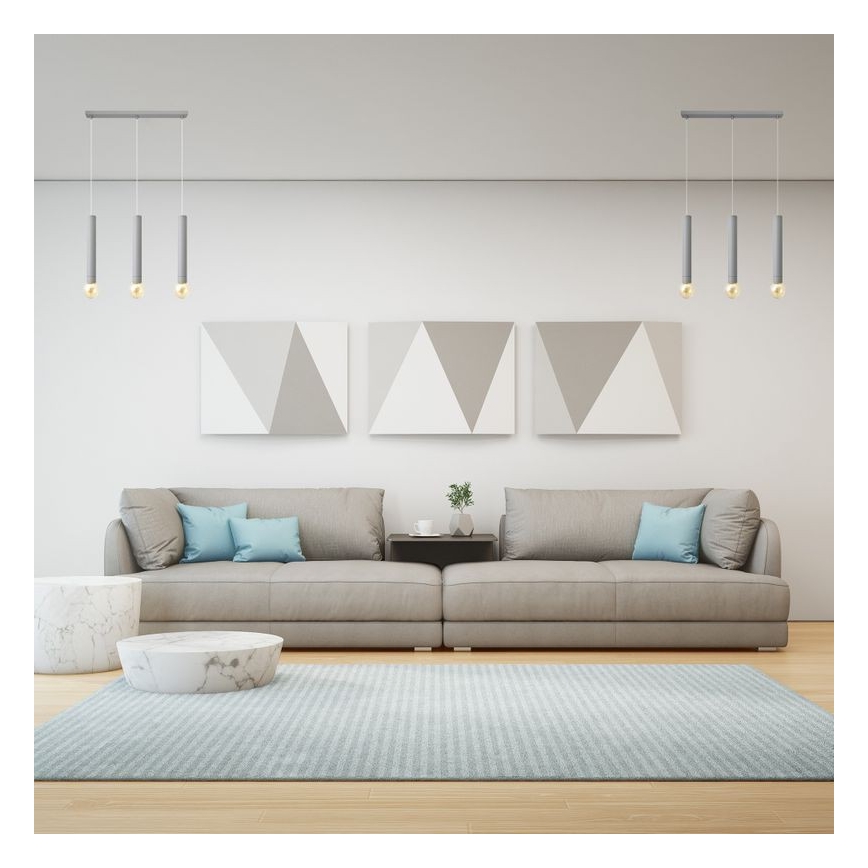 Ljuskrona med upphängningsrem TUBA 3xE27/15W/230V grå