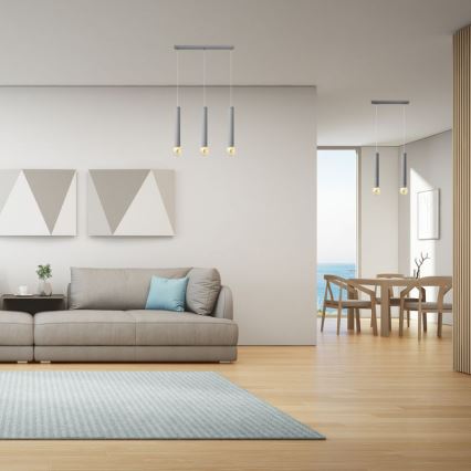 Ljuskrona med upphängningsrem TUBA 3xE27/15W/230V grå