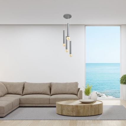 Ljuskrona med upphängningsrem TUBA 4xE27/15W/230V grå