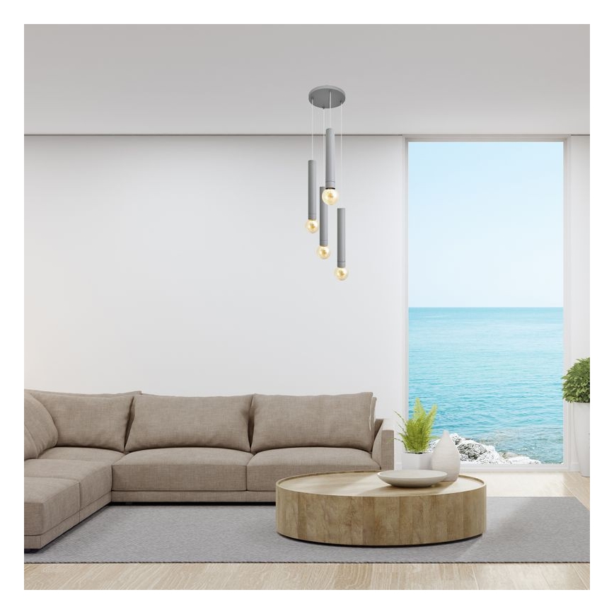 Ljuskrona med upphängningsrem TUBA 4xE27/15W/230V grå