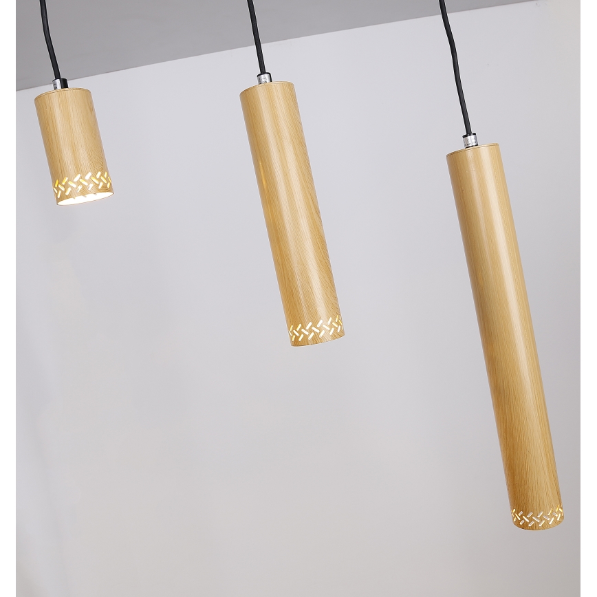 Ljusskrona med upphängningsrem  TUBO 3xGU10/25W/230V trä