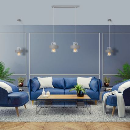 Ljuskrona med upphängningsrem VOLTA 1xE27/15W/230V grå