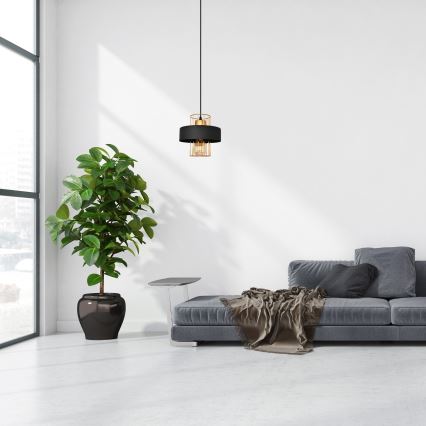 Ljuskrona med upphängningsrem VOLTA 1xE27/15W/230V svart/gyllene