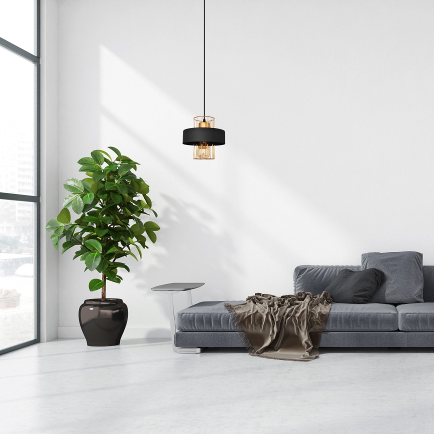 Ljuskrona med upphängningsrem VOLTA 1xE27/15W/230V svart/gyllene