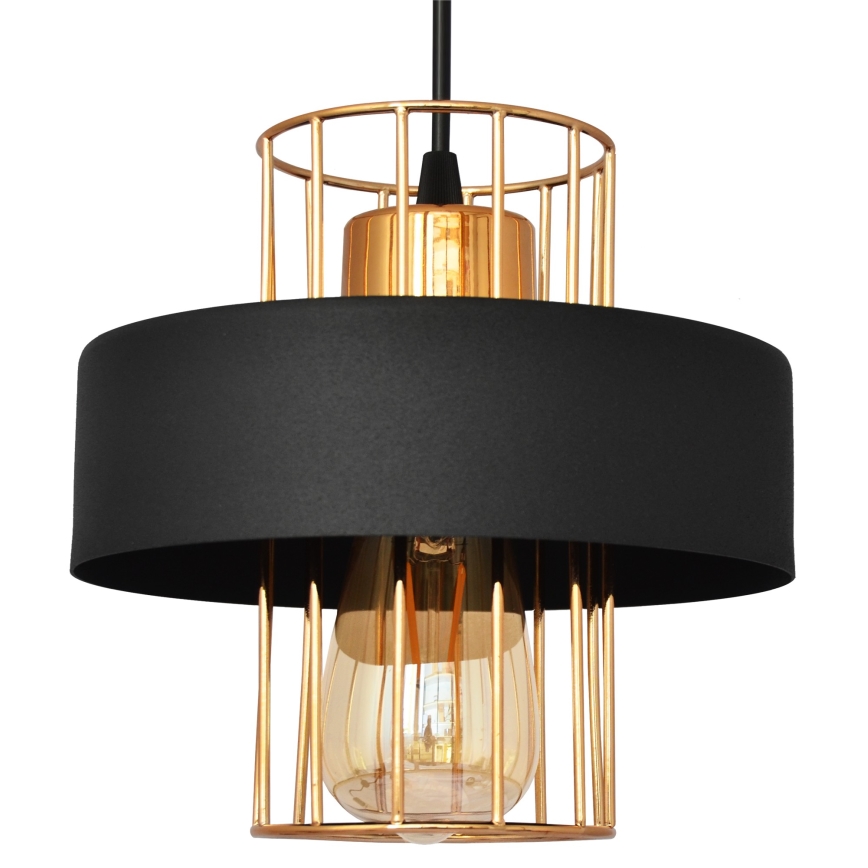 Ljuskrona med upphängningsrem VOLTA 1xE27/15W/230V svart/gyllene