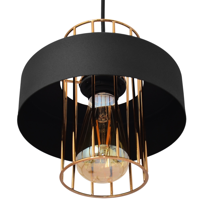 Ljuskrona med upphängningsrem VOLTA 1xE27/15W/230V svart/gyllene
