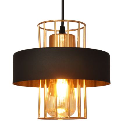 Ljuskrona med upphängningsrem VOLTA 1xE27/15W/230V svart/gyllene