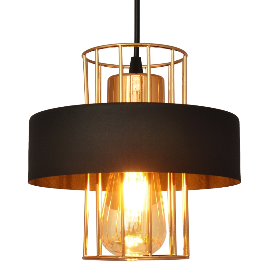 Ljuskrona med upphängningsrem VOLTA 1xE27/15W/230V svart/gyllene