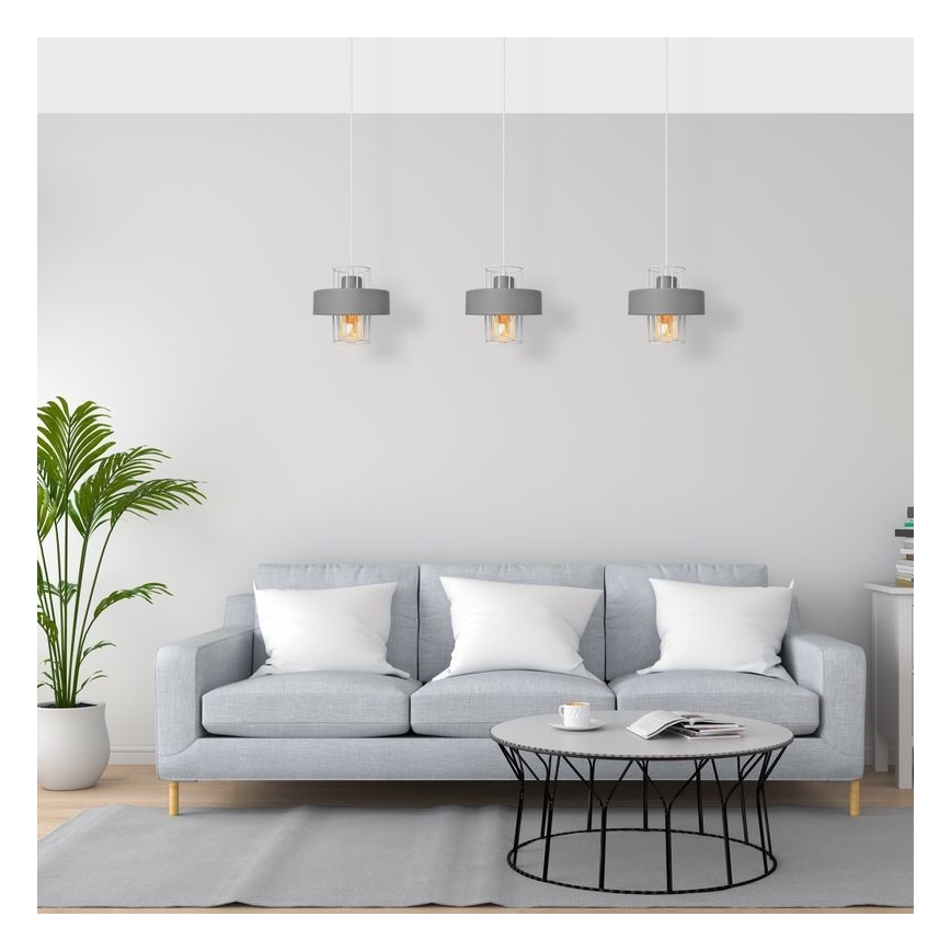 Ljuskrona med upphängningsrem VOLTA 3xE27/15W/230V grå