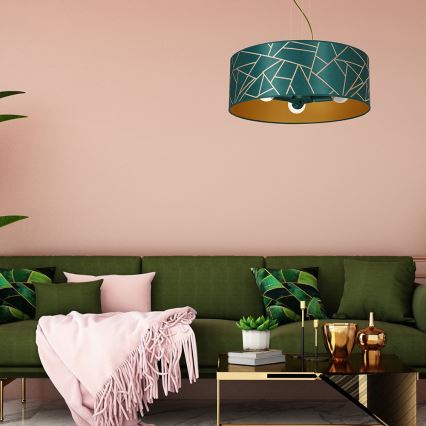 Ljusskrona med upphängningsrem  ZIGGY 3xE27/60W/230V grön/gyllene 