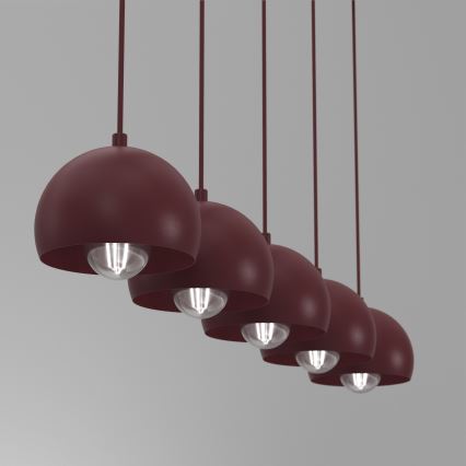 Ljuskrona på kabel SOOL 5xE27/15W/230V vinröd
