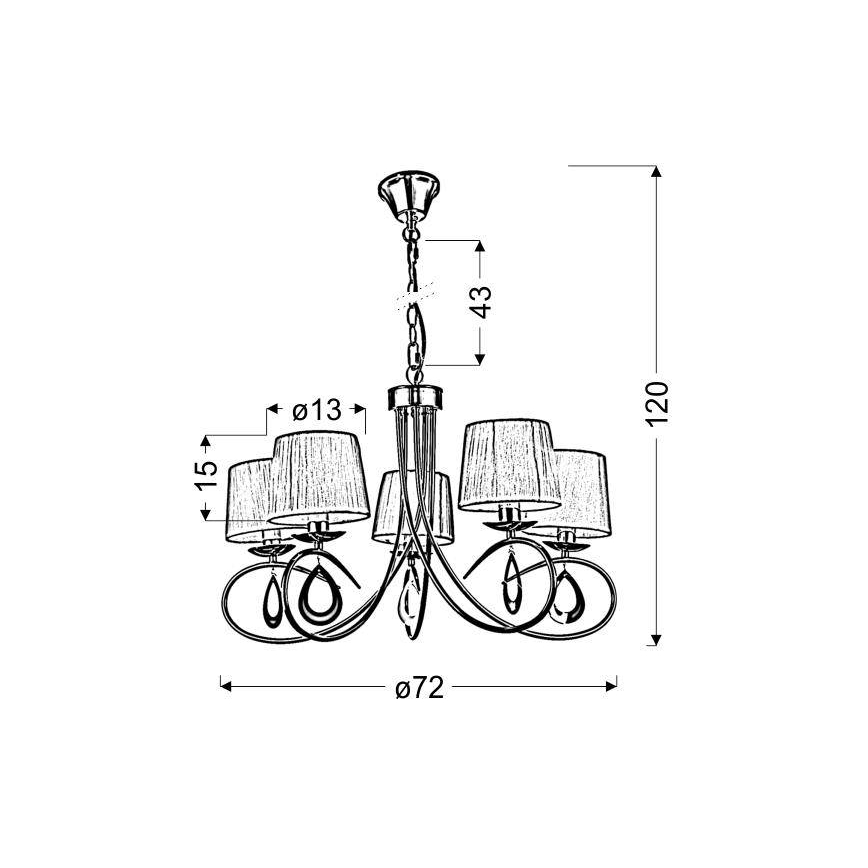 Ljuskrona på kedja ARNIKA 5xE14/40W/230V matt krom/vit