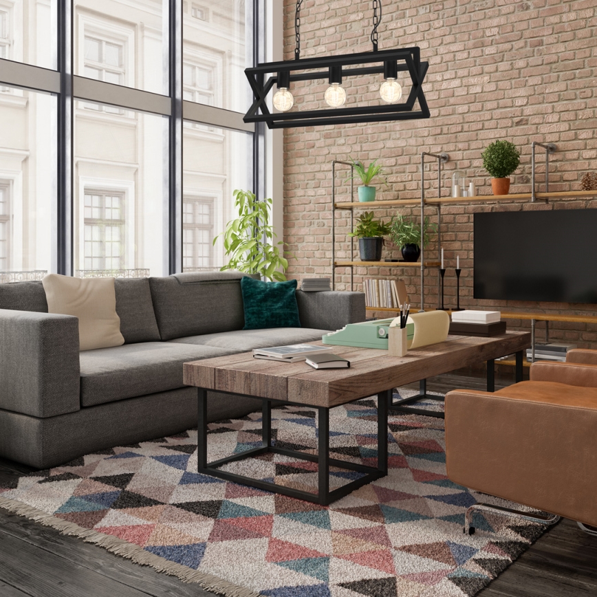 Ljuskrona på kedja ARNOLD 3xE27/60W/230V svart