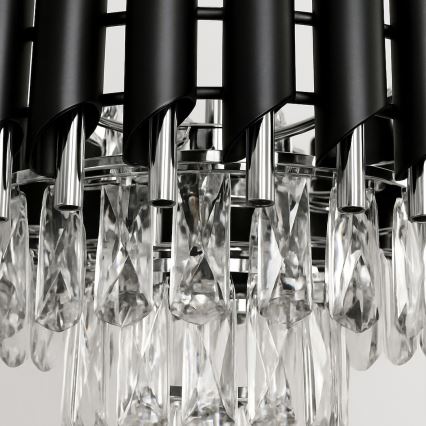 Ljuskrona på kedja CRISTAL 5xE14/10W/230V Ø 38 cm svart/mattkrom