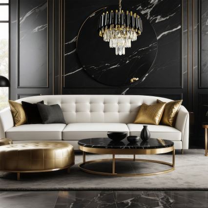 Ljuskrona på kedja CRISTAL 5xE14/40W/230V guld/svart