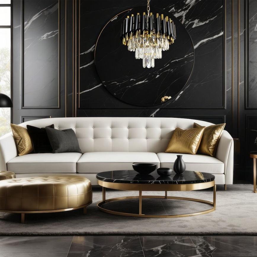 Ljuskrona på kedja CRISTAL 5xE14/40W/230V guld/svart