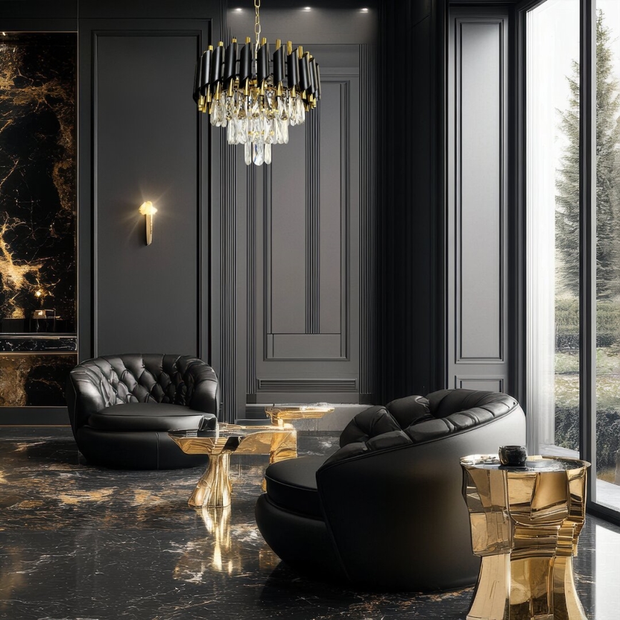 Ljuskrona på kedja CRISTAL 5xE14/40W/230V guld/svart