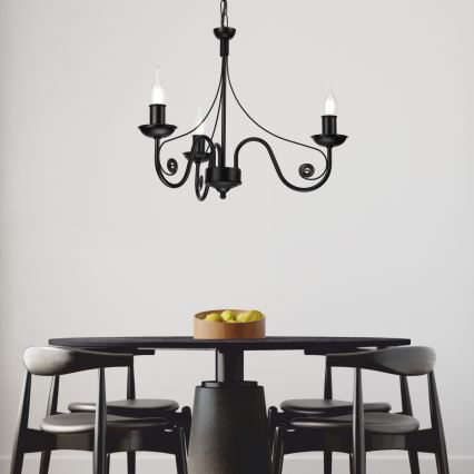 Ljuskrona på kedja DONATO 3xE14/40W/230V svart