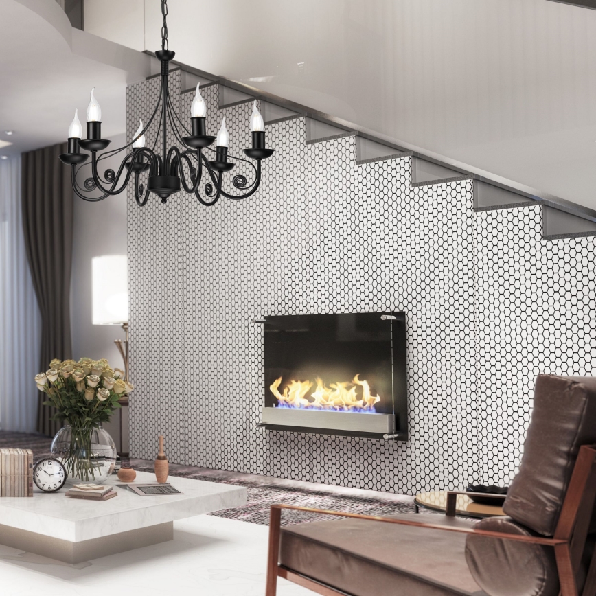 Ljuskrona på kedja DONATO 6xE14/40W/230V svart