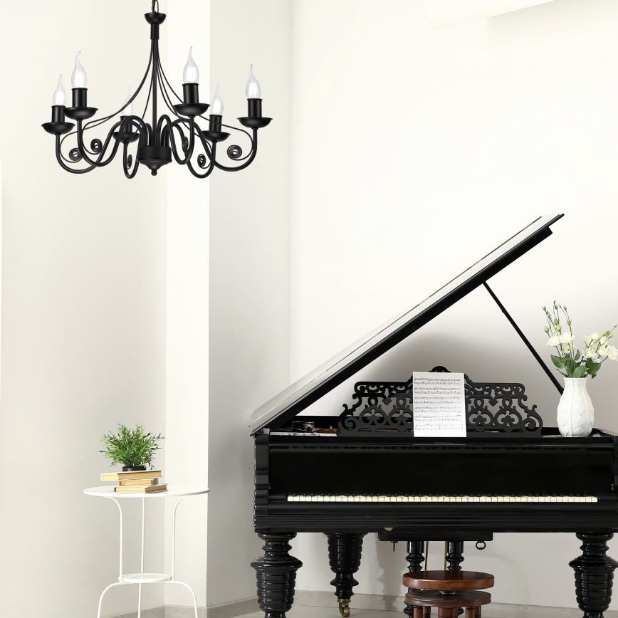 Ljuskrona på kedja DONATO 6xE14/40W/230V svart