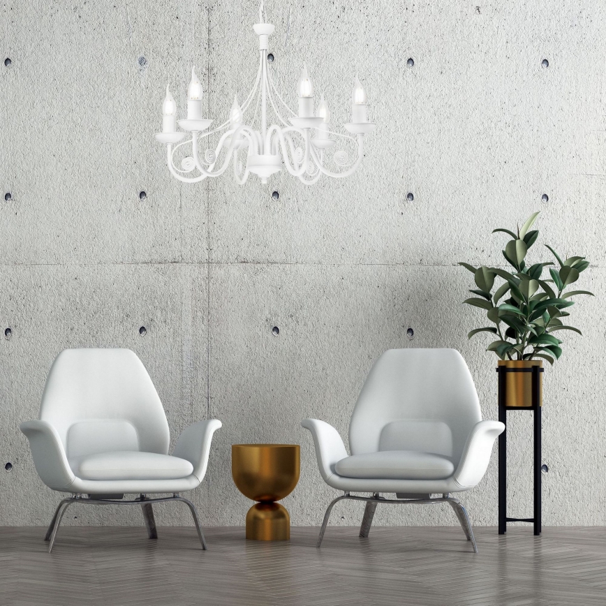 Ljuskrona på kedja DONATO 6xE14/40W/230V vit