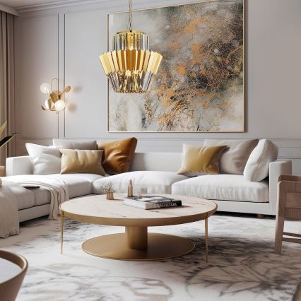 Ljuskrona på kedja DONNA 9xE14/40W/230V diameter 45 cm guld