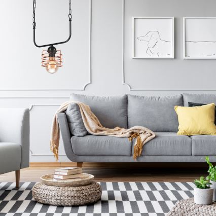 Ljuskrona på kedja MORGAN 1xE27/60W/230V svart/koppar