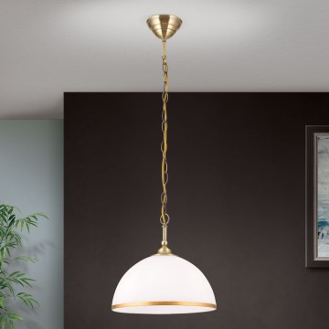 Ljuskrona på kedja OLD LAMP 1xE27/40W/230V diameter 30 cm vit/mässing