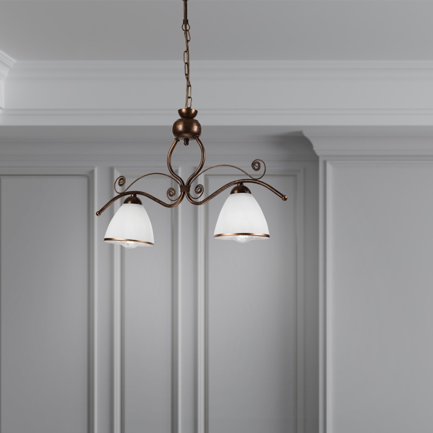 Ljuskrona på kedja RETRO 2xE27/60W/230V koppar/patina