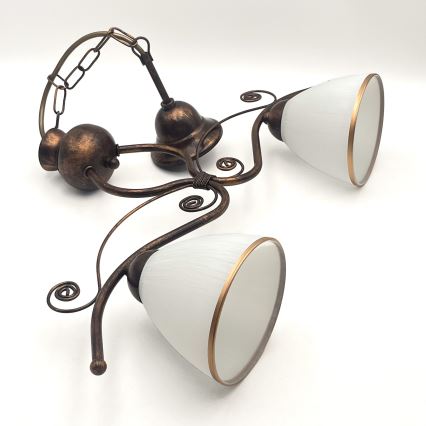 Ljuskrona på kedja RETRO 2xE27/60W/230V koppar/patina