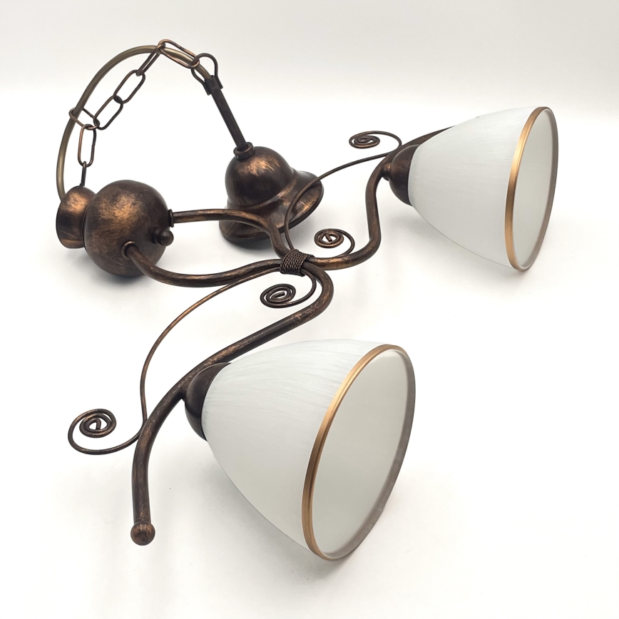 Ljuskrona på kedja RETRO 2xE27/60W/230V koppar/patina