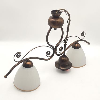 Ljuskrona på kedja RETRO 2xE27/60W/230V koppar/patina