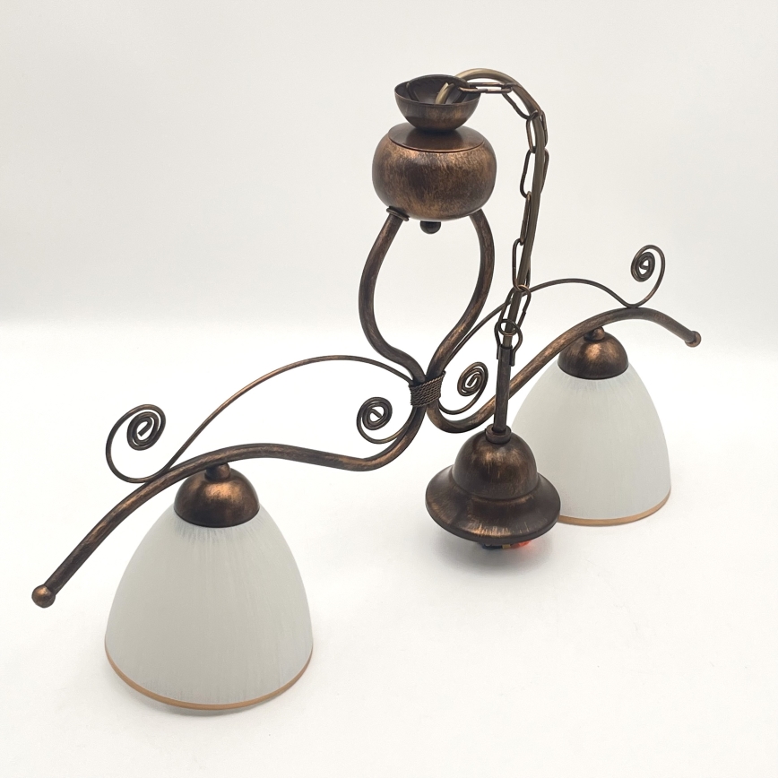 Ljuskrona på kedja RETRO 2xE27/60W/230V koppar/patina