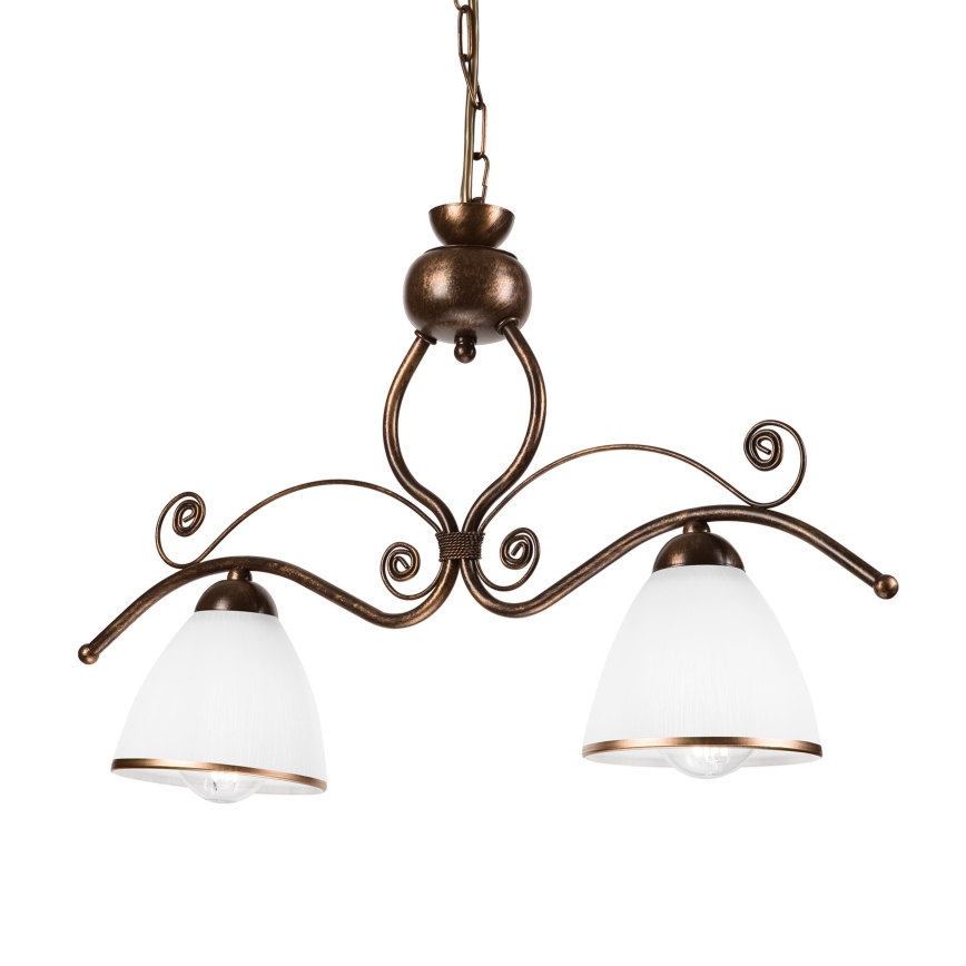 Ljuskrona på kedja RETRO 2xE27/60W/230V koppar/patina