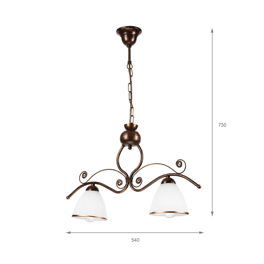 Ljuskrona på kedja RETRO 2xE27/60W/230V koppar/patina