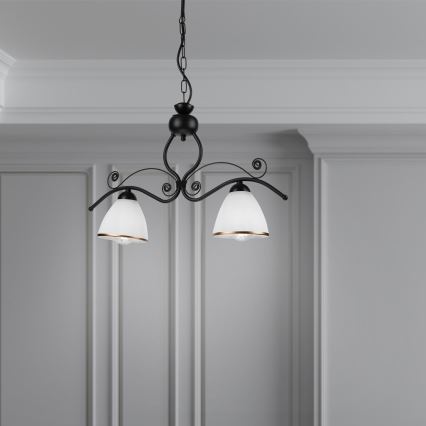 Ljuskrona på kedja RETRO 2xE27/60W/230V matt svart