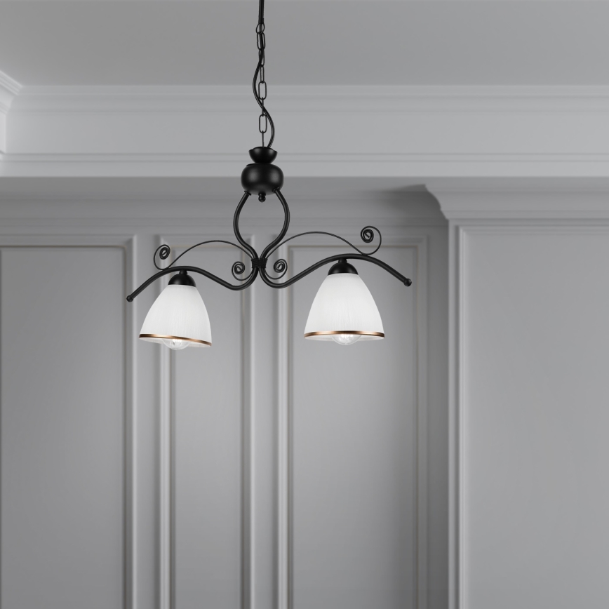 Ljuskrona på kedja RETRO 2xE27/60W/230V matt svart