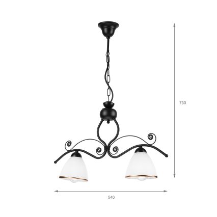 Ljuskrona på kedja RETRO 2xE27/60W/230V matt svart